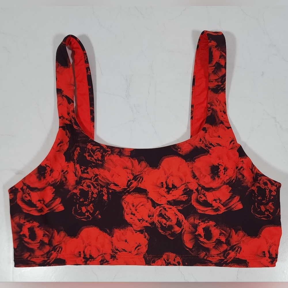 Alo Yoga Vapor Roses Sports Bra Cherry Women Sz M Black Red Floral Gym Training